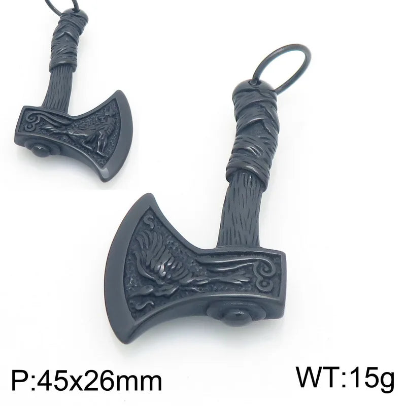 Trendy Retro Crow Prairie Wolf Double Sided Viking Tomahawk Pendant Necklace Charm Men's Necklace Metal Accessorie Party Jewelry