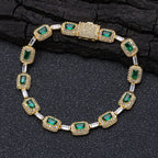Luxury 24K 9999 Pure Gold real gold Hip-Hop Green Moissanite Diamond Bracelet Women's Emerald Bracelet