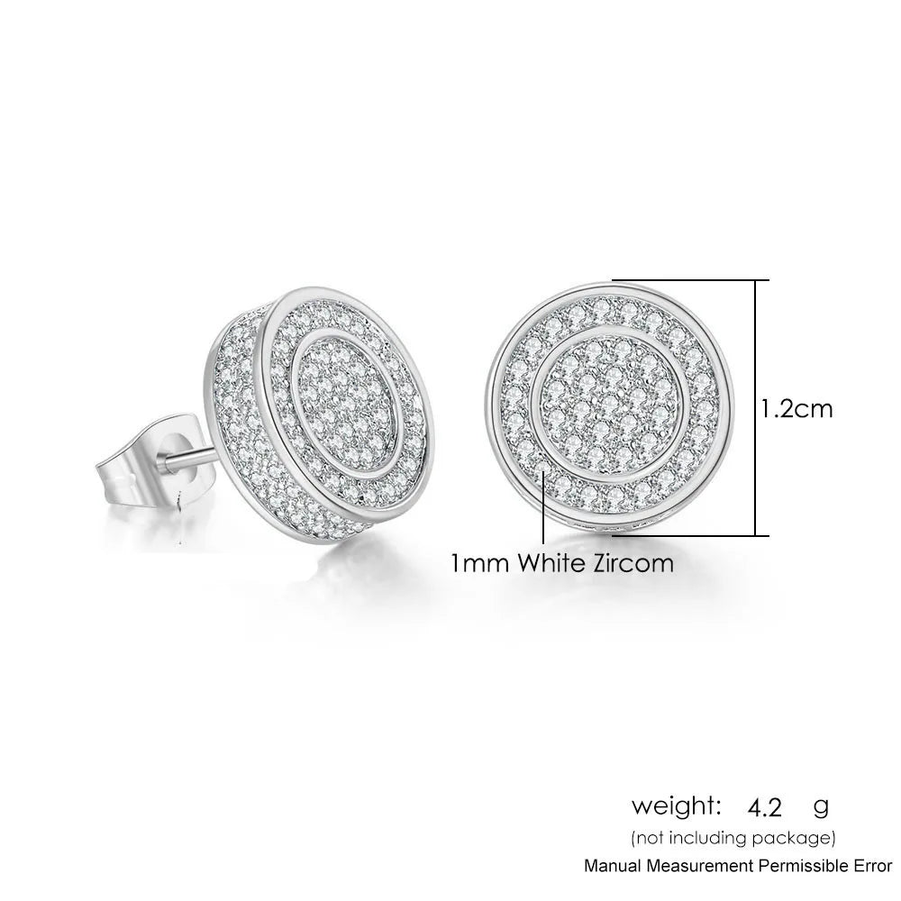 Iced Out Round Stud Earrings — Gold