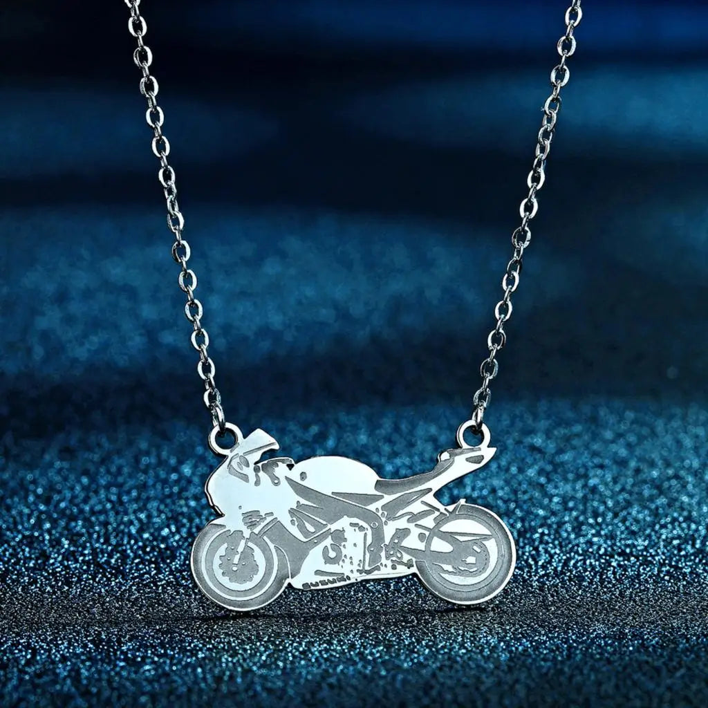 Classic Biker Motorcycle Pendant Necklace — Two-Tone