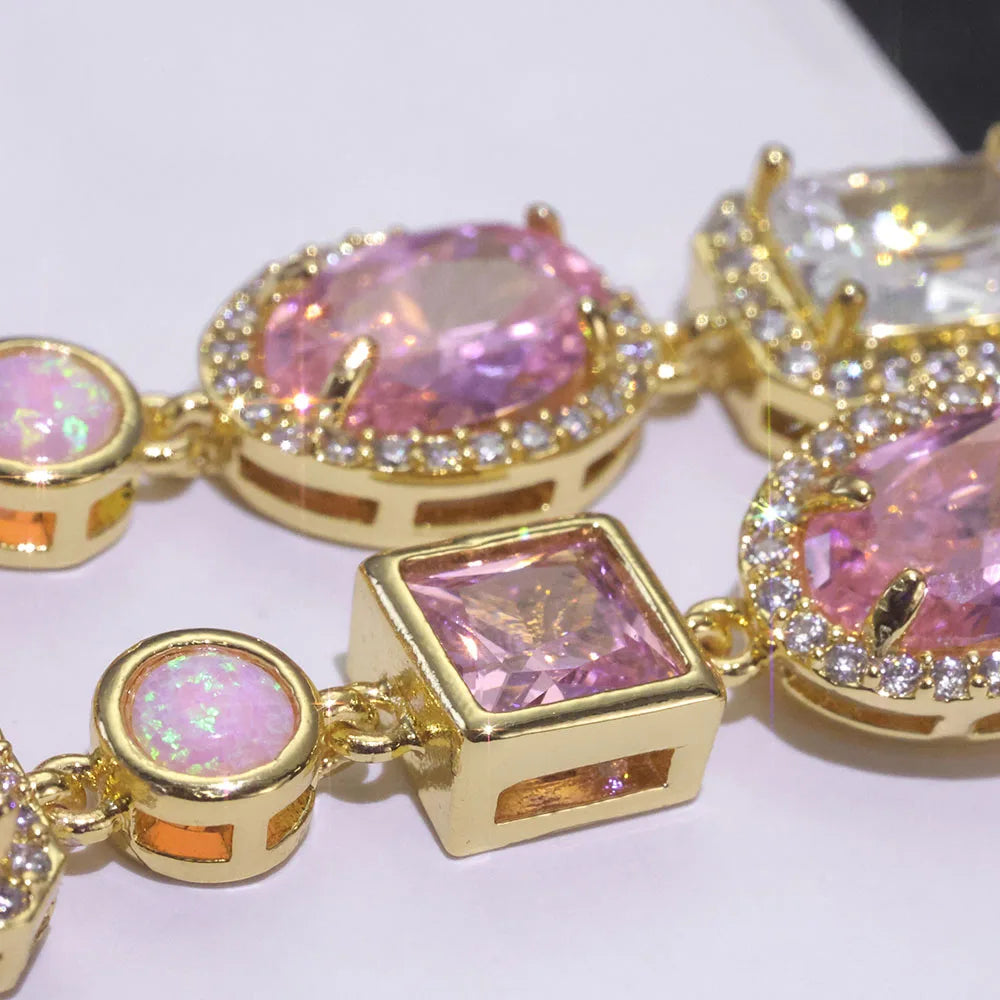 Two-Tone Iced Out Chain Necklace Opal Pink CZ