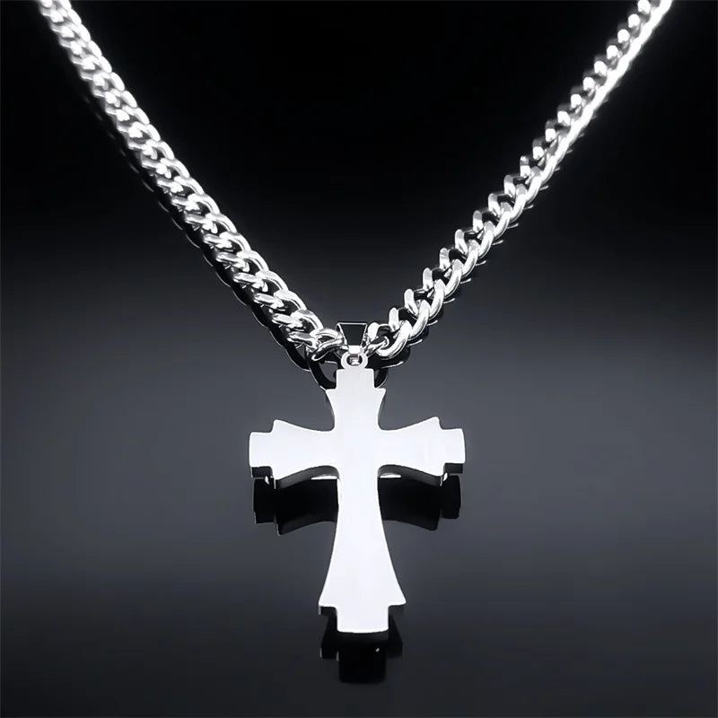 Cross Layered Pendant Necklace — Stainless Steel