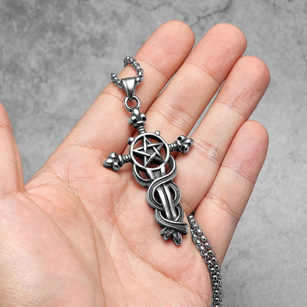 Serpentine Cross Pendant Necklace — Stainless Steel
