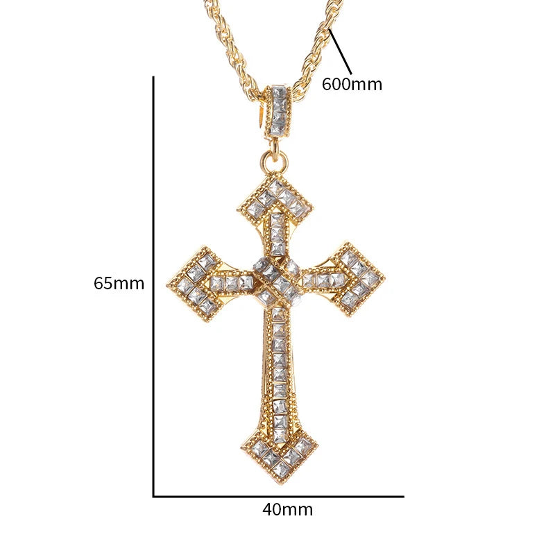 Gold Iced Out Cross Pendant Necklace O-Chain