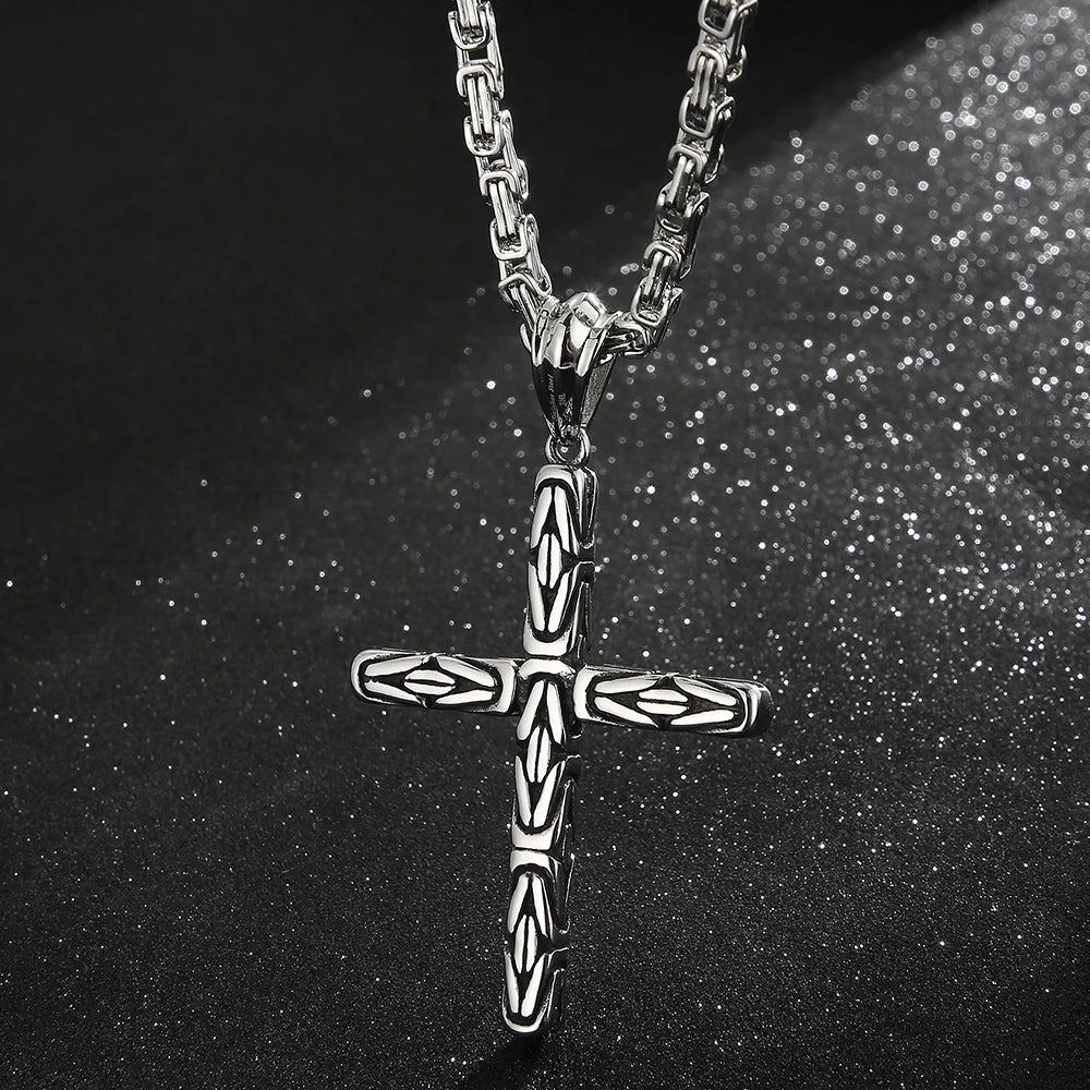 Men's Cross Pendant Neck Necklaces for Man Stainless Steel Pendant Necklace Christian Jewelry Meaningful Religious Gift