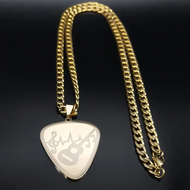 Guitar Pick Gold Pendant Necklace — Stainless Steel