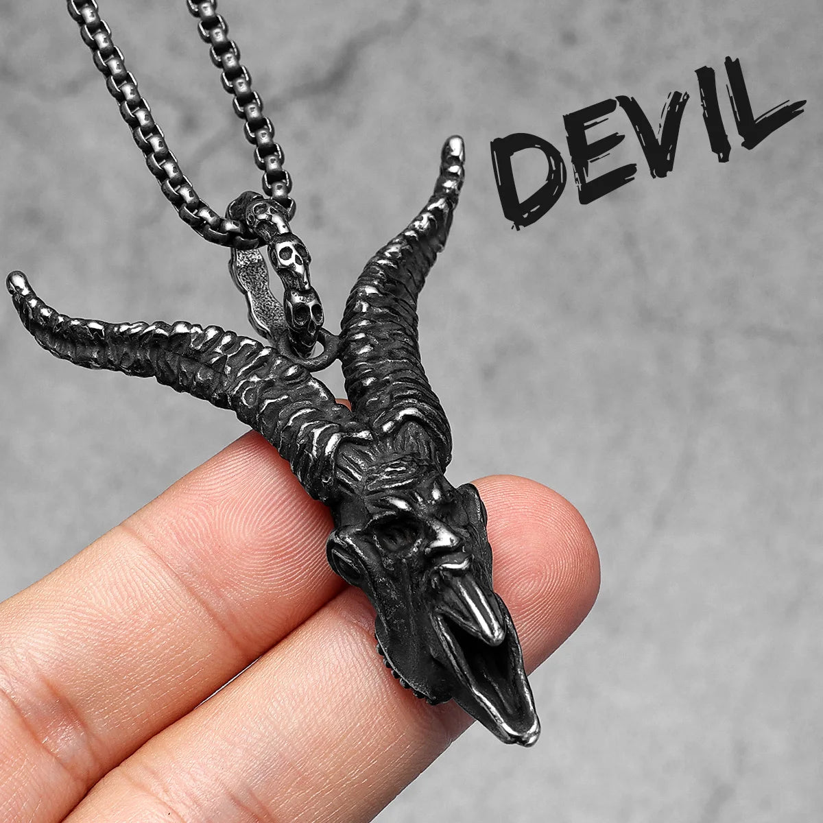 Goat Horn Devil Pendant Necklace — Stainless Steel
