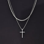 Vnox Dropshipping Mens Cross Necklaces Stainless Steel Layered Plain Cross Pendant Rope Box Chain Necklace Prayer Jesus Collar