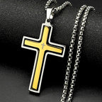 Christian Two-Tone Double Rotatable Cross Stainless Steel Jesus Amulet Pendant Necklace for Women Men Gold Color Chain