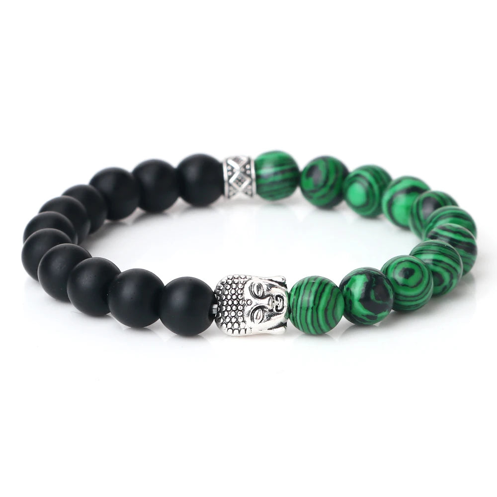 Tibetan Buddha Head Bracelets 8MM Natural Stone Tiger Eye Lava Beads Bangles For Women Men Fashion Couple Prayer