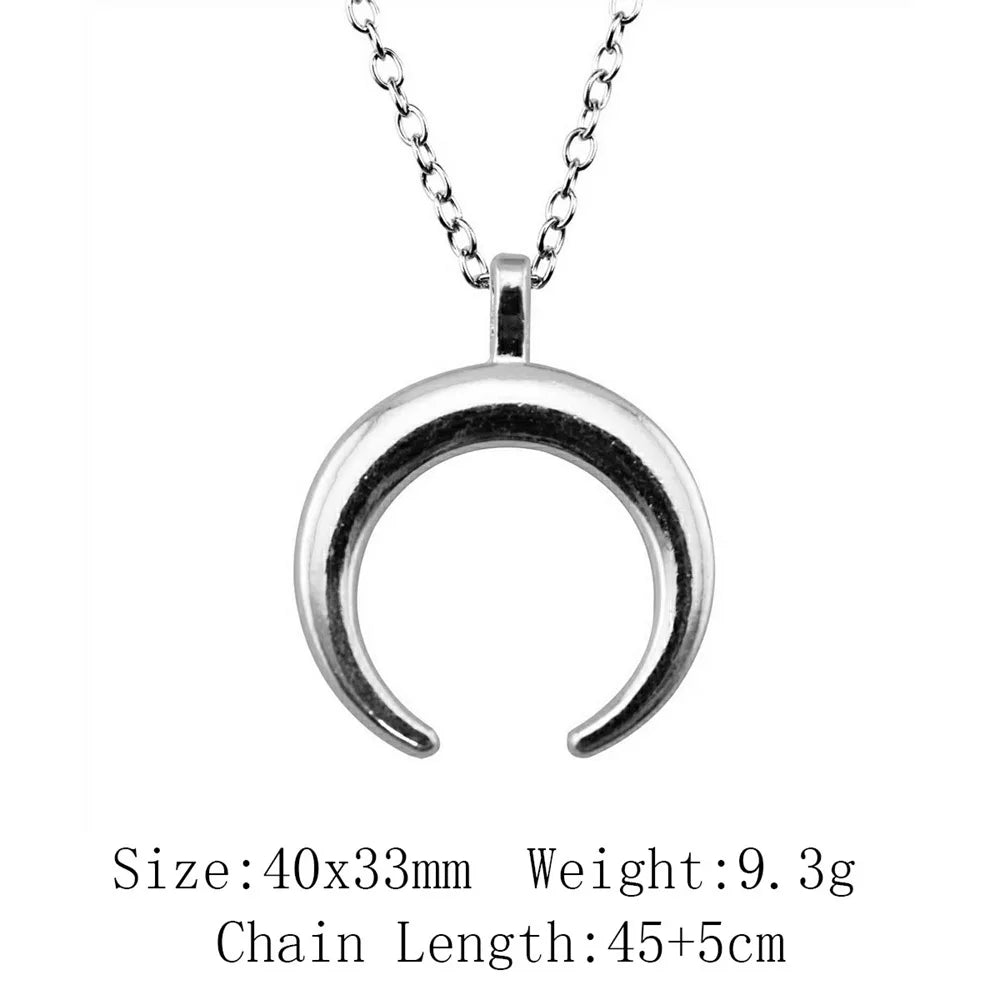 Witch Horn Crescent Moon Pendant — Stainless Steel