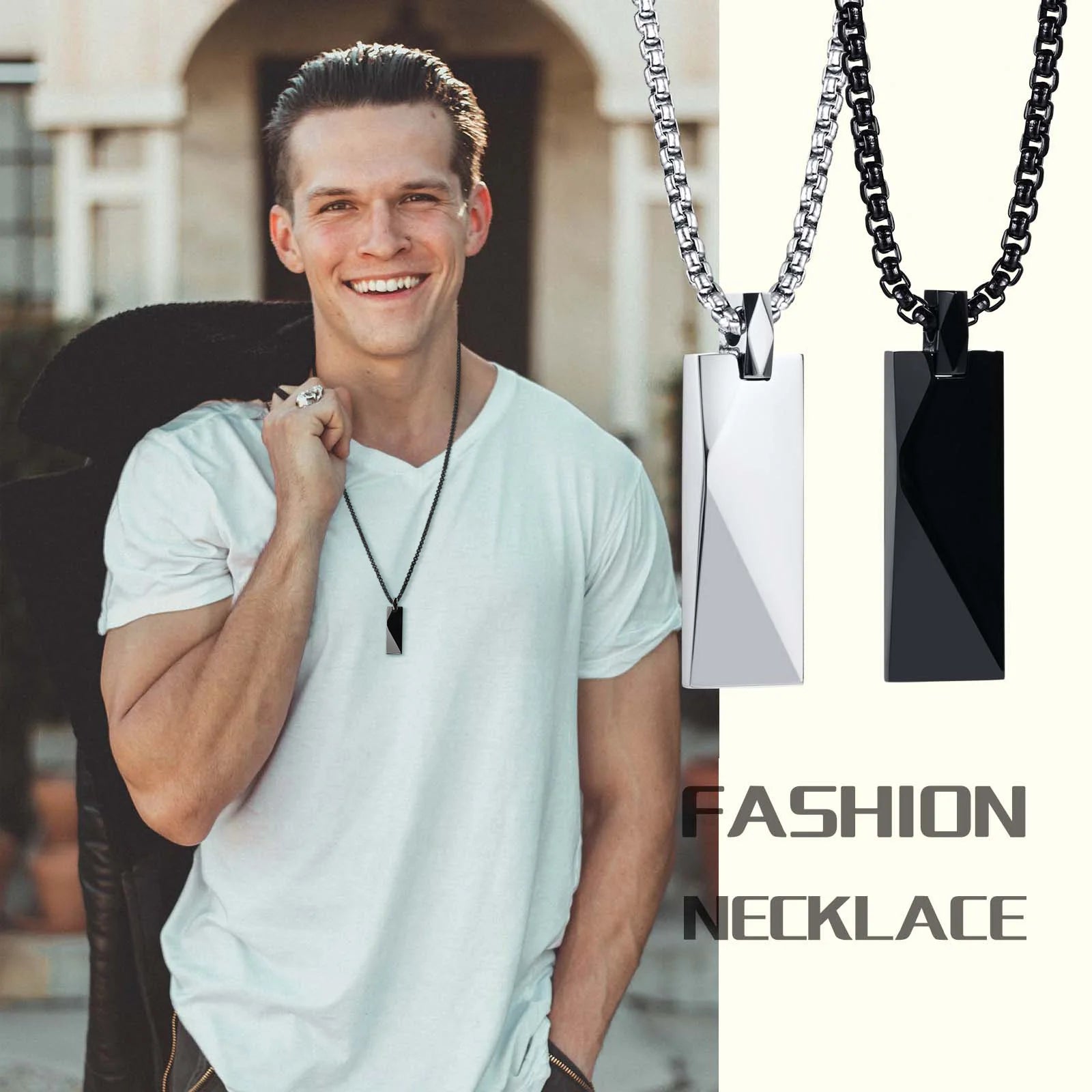 Vnox Mens Stylish Geometric Rectangle Pendant Necklace,Stainless Steel Length Adjustable Box Chain, Male Jewelry Gift