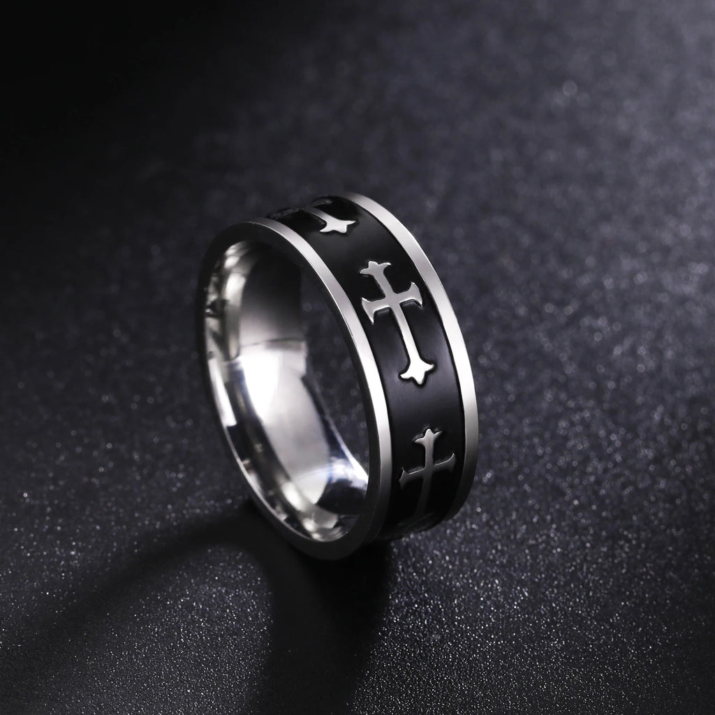 Dreamtimes Vintage Cross Rings for Men and Women Fashion Punk Jewelry Black Anillos Stainless Steel Metal Accessories