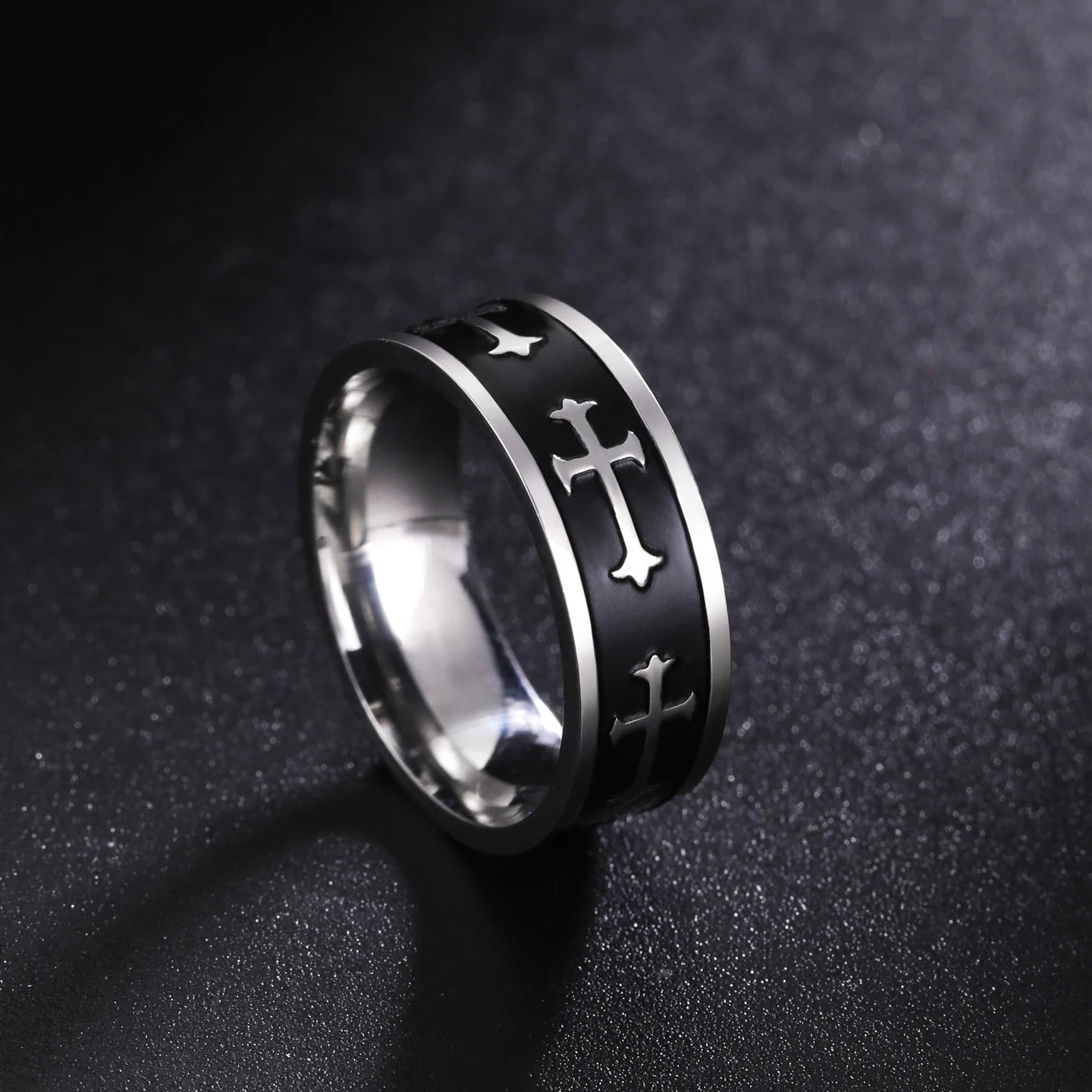 Dreamtimes Vintage Cross Rings for Men and Women Fashion Punk Jewelry Black Anillos Stainless Steel Metal Accessories