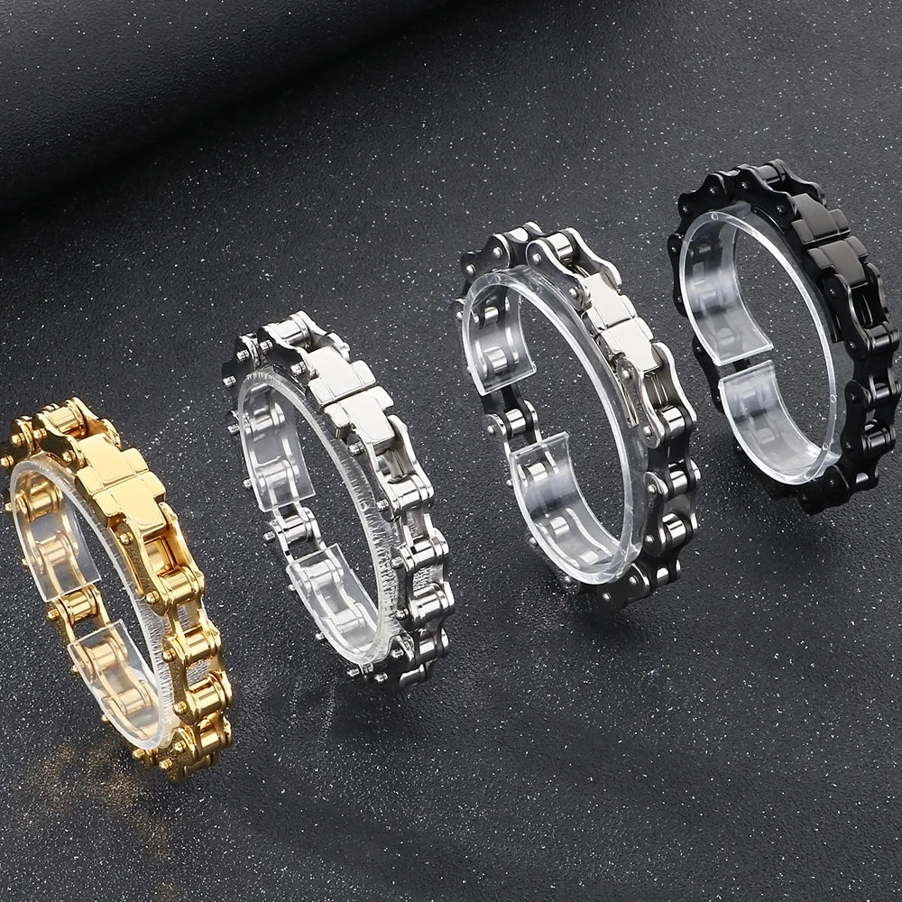 Punk Rock 316L Stainless Steel Biker Bracelet Men's 11MM Wide Motorcycle Link Chain Jewelry Accessory Bracelets for Men