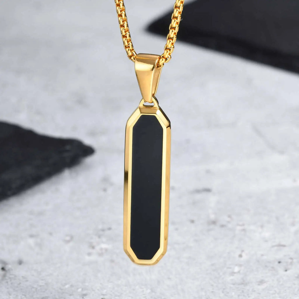 Black Enamel Rectangle Rope Chain Pendant