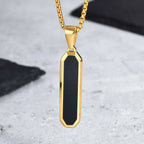 Black Enamel Rectangle Rope Chain Pendant
