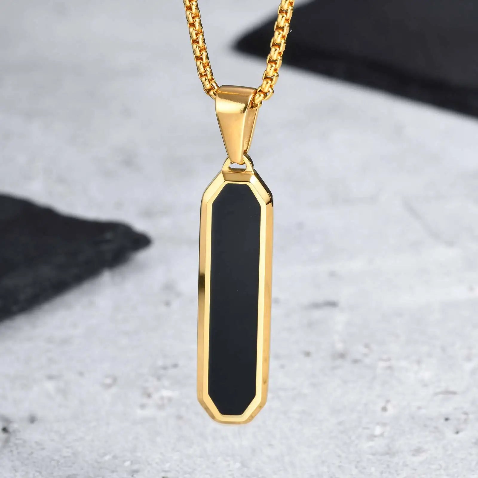 Black Enamel Rectangle Rope Chain Pendant