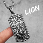 Vintage Lion Head Dog Tag Necklace — Stainless Steel