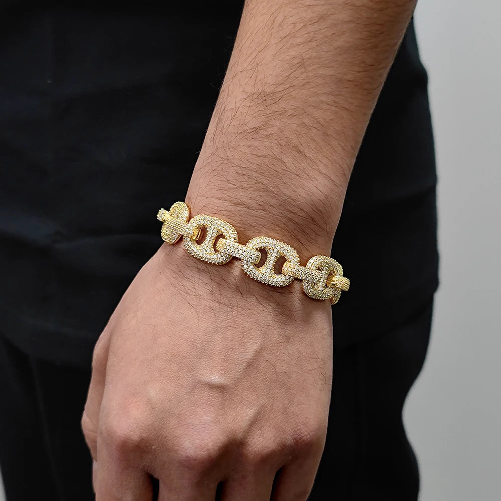 Iced Out Cuban Bracelet Stainless Steel Pig Nose