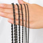 45/50/60/70cm One-piece Black Color Stainless Steel Twisted Rope Necklace, Men's Classic and Fashionable Daily Accessory Jewelry