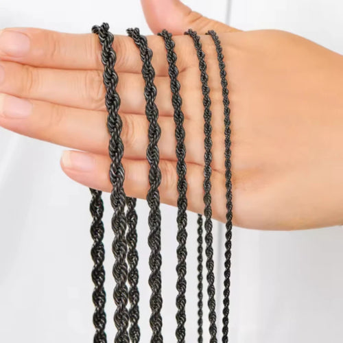 Black Twisted Rope Necklace — Stainless Steel