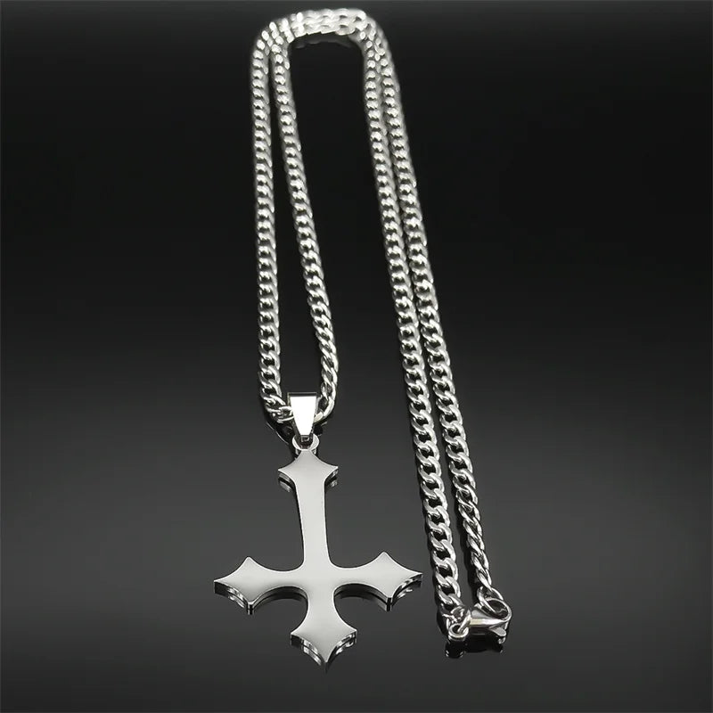 Cross Silver Choker Chain Necklace — Stainless Steel