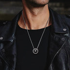 Retro   Six Character Mantra Double Ring Pendants Rotating Male Artistic Personality Versatile Necklaces Fashion Jewelry