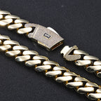 Gold Cuban Chain Necklace 14K Monaco Lock
