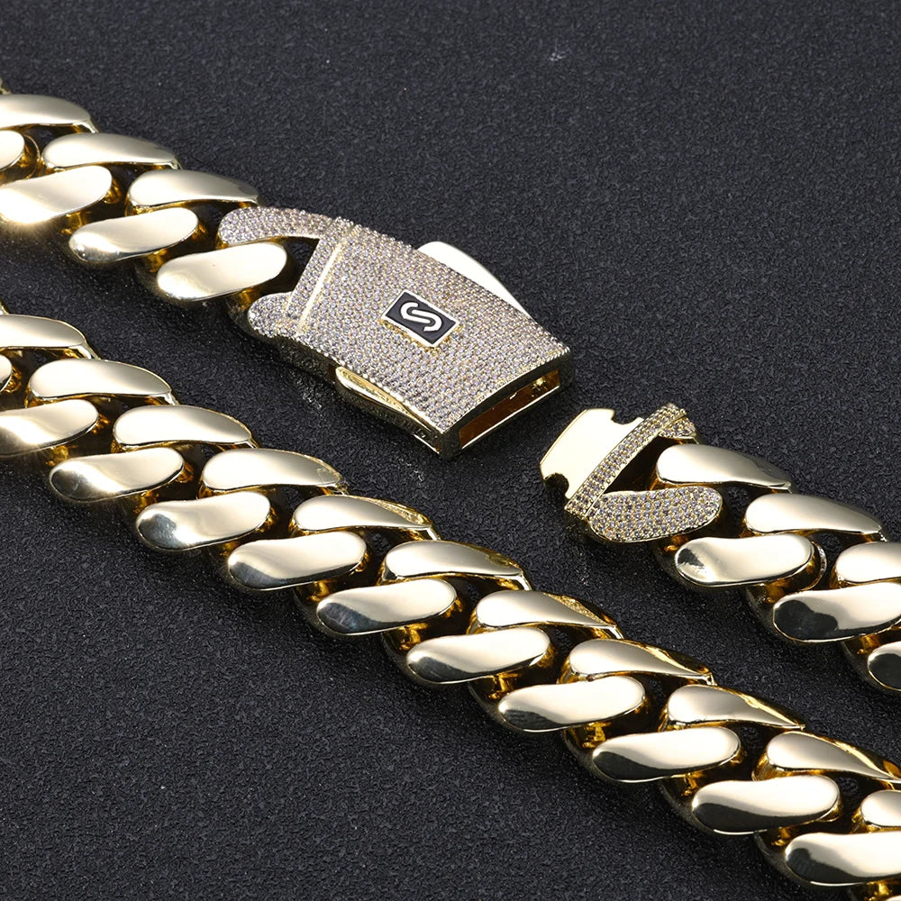 Gold Cuban Chain Necklace 14K Monaco Lock