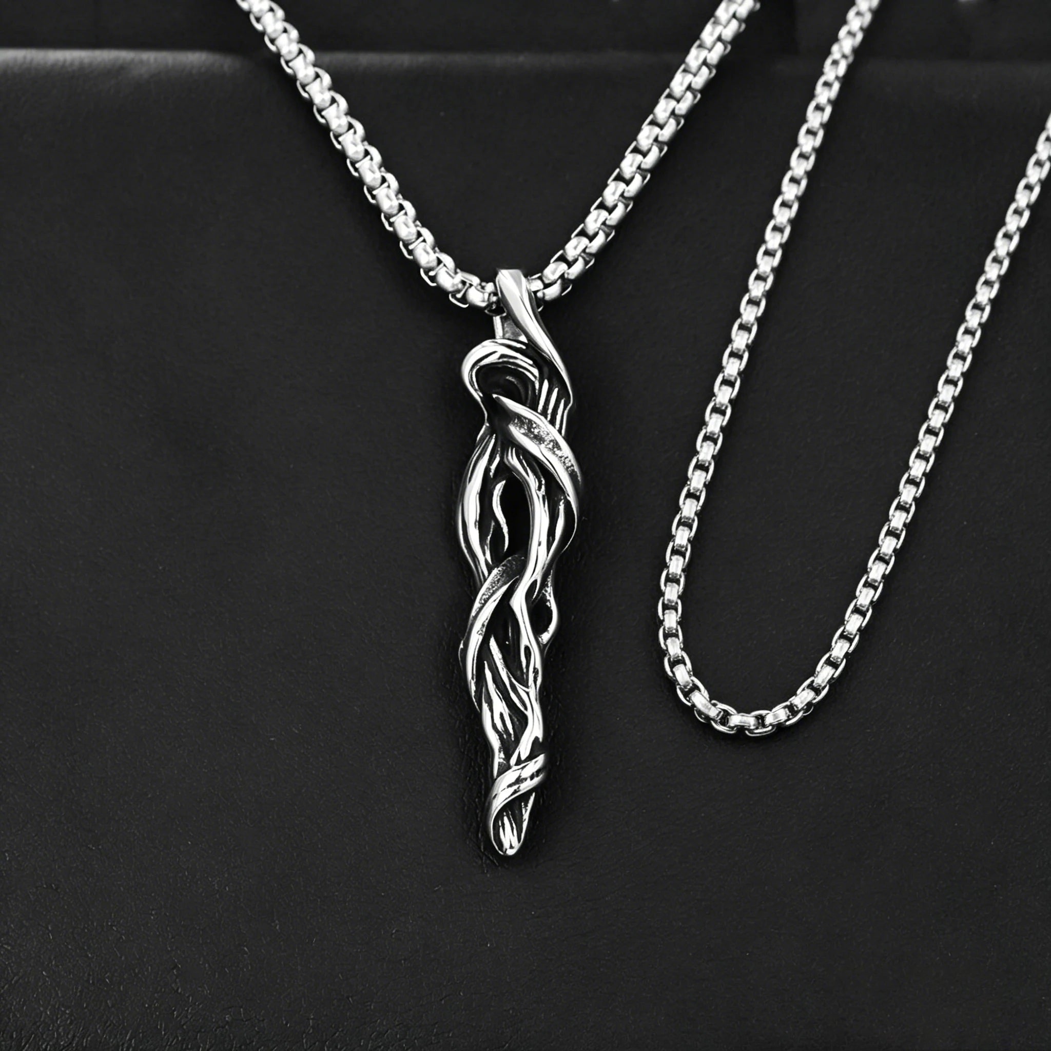Silver Vintage Box Chain Pendant Necklace Minimal