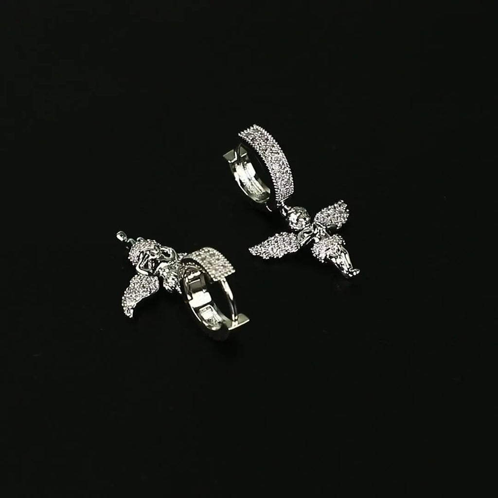 Iced Out Angel Wing Dangle Earrings CZ