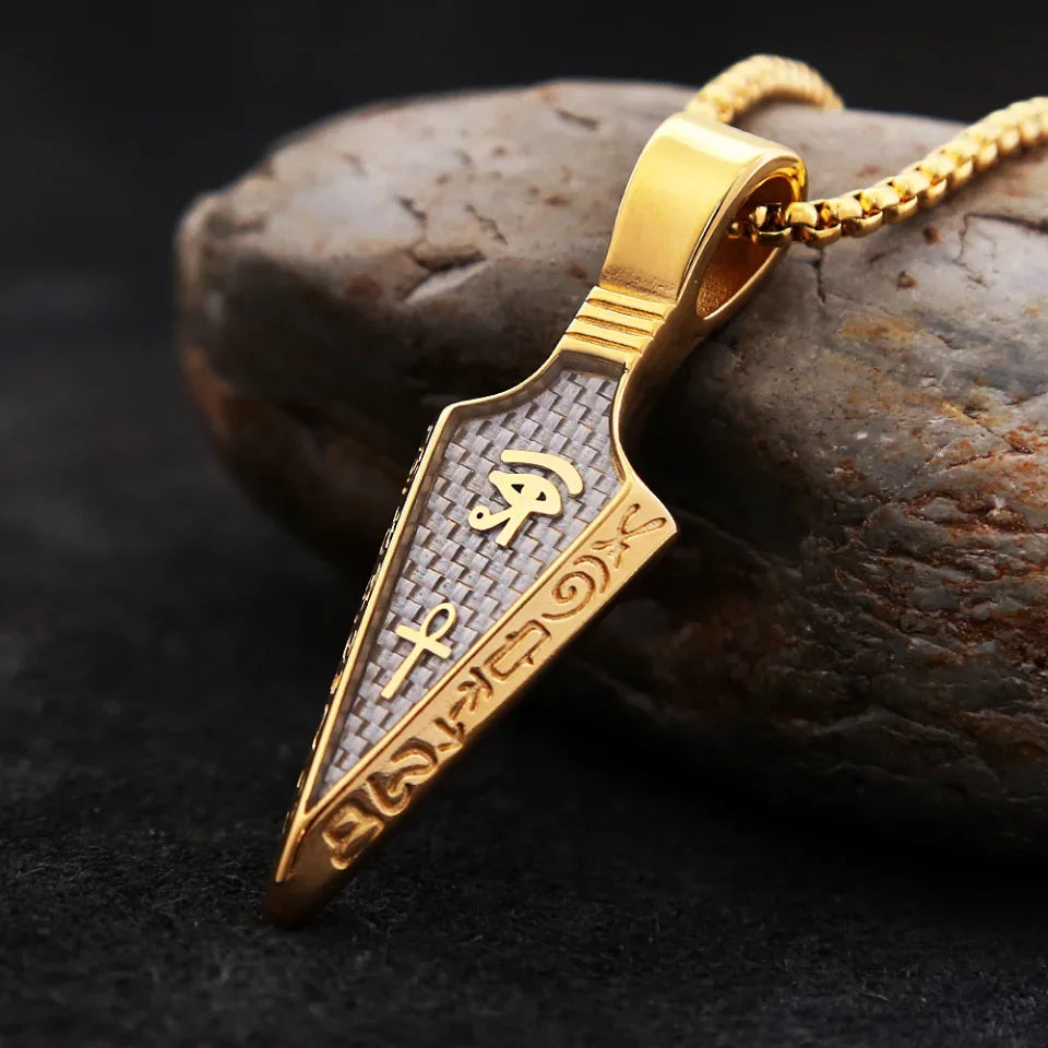 Men's Stainless Steel Ankh Cross Spearhead Pendant Necklaces Fashion Vintage Eye of Horus Necklace Punk Amulet Jewelry
