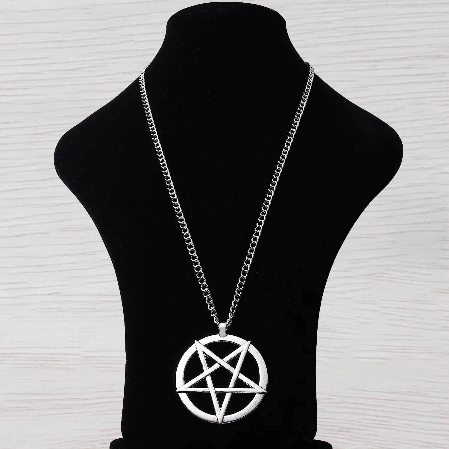 Large Pentacle Pentagram Round Star Of David Pendant Necklace Adjustable Length Long Jewelry Choker Link Chain Lagenlook 34"