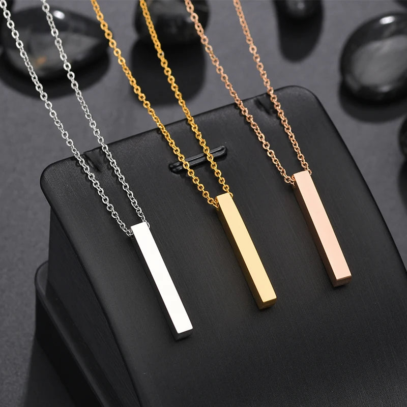Vertical Blank Bar Pendant Necklace — Stainless Steel
