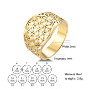 Flower of Life Hollow Geometric Filigree Ring — Stainless Steel