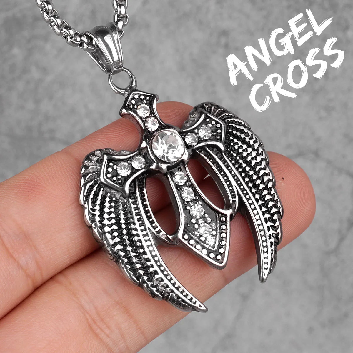 Red Black Cross Wings Men Long Necklaces Pendants Chain Punk for Boy Male Stainless Steel Jewelry Creativity Gift Wholesale