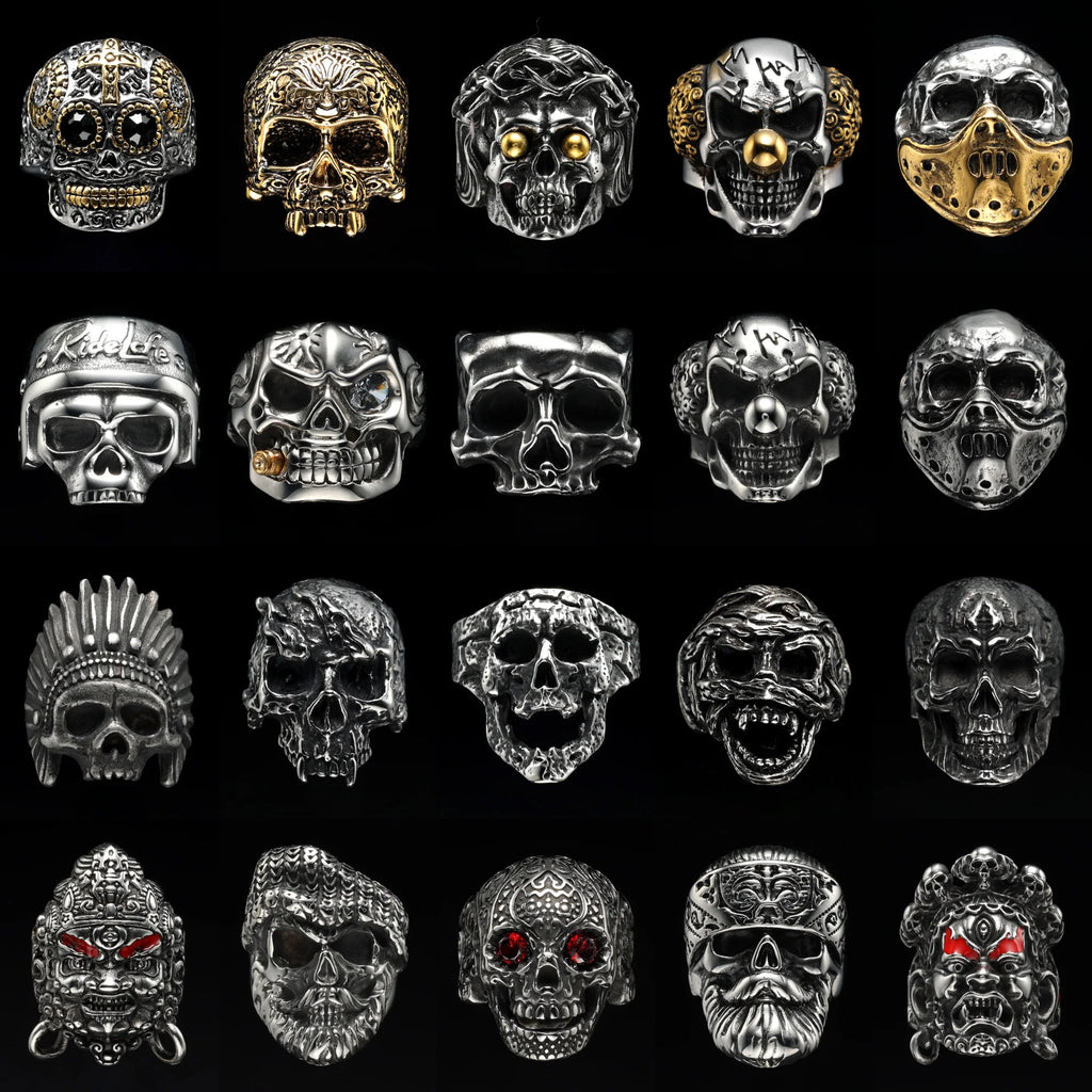 Vintage Punk Gothic All Skull Head Series Stainless Steel Womens Mens Rings Unique for Biker Jewelry Creativity Gift