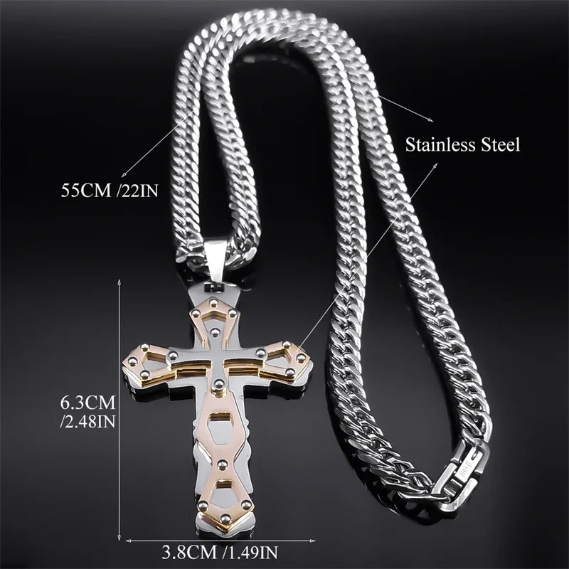 Cross Jesus Crucifix Two-Tone Pendant Layered