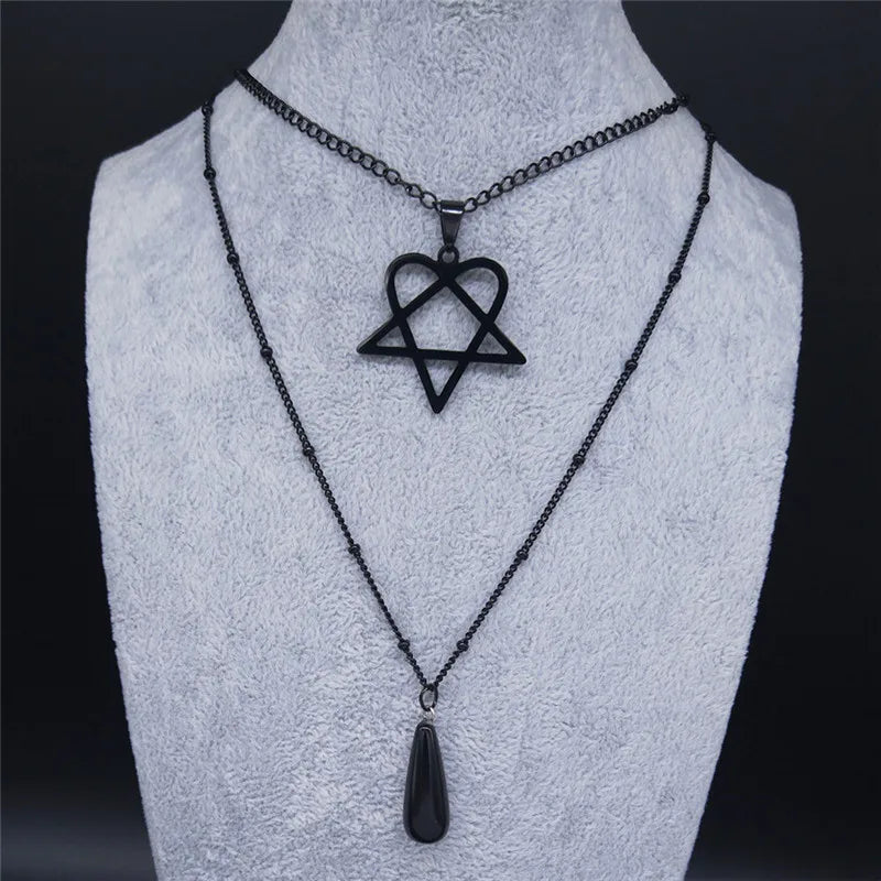 Gothic Layered Black Chain Necklace — Stainless Steel