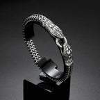 New Trend Personality Weaving Stainless Steel Metal Chain Stereo Engraving Two-headed Snake Bracelet for Men Women