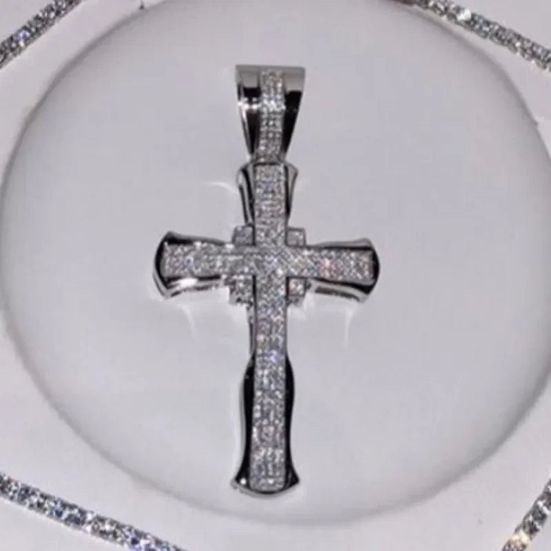14K White Gold Lab Diamond Cross Pendant Party Wedding Pendants Necklace for Women Men Anniversary Jewelry Gift