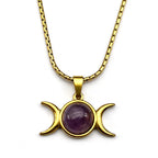 Moon Gold Pendant Witchcraft Triple Amethyst Wicca