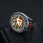 Vintage Stainless Steel Knights Templar Rings For Men Women Hip Hop Biker Cross Warriors Red Shield Ring Amulet Jewelry