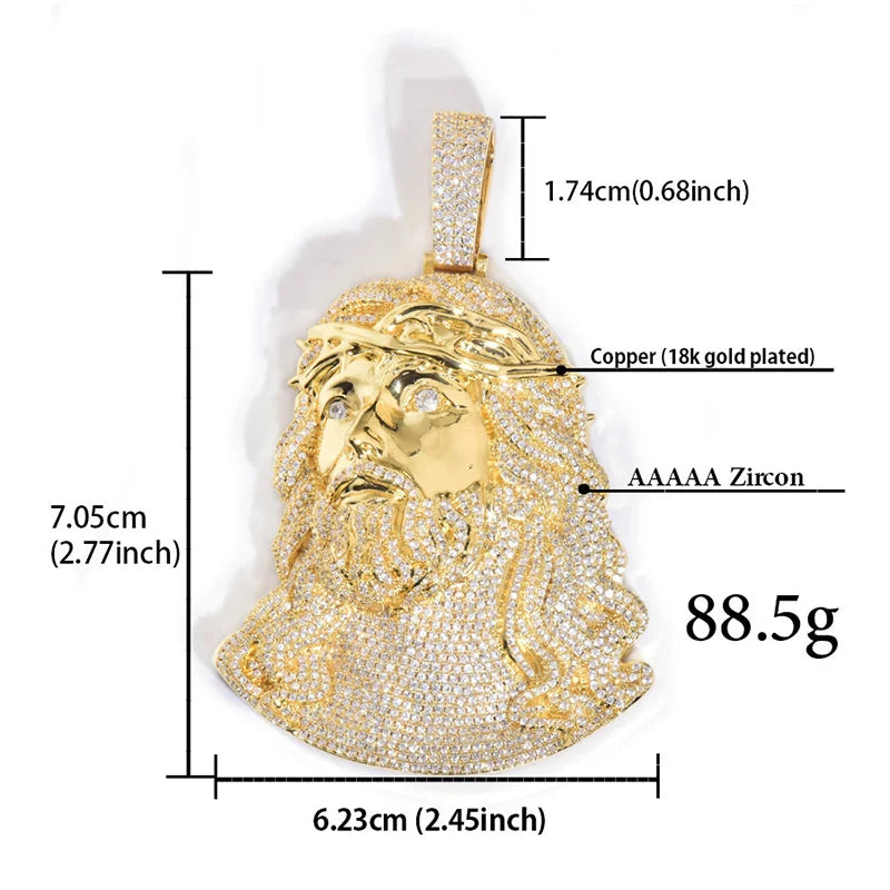 Hip Hop 5A+ Cubic Zirconic Paved Bling Iced Out JESUS PIECE Pendants Necklace Men Rapper Jewelry Rose Gold Silver Color