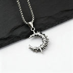 Gothic Thorn Moon Necklace for Men Boys,Vintage Stainless Steel C Shape Pendant Necklace,Birthday Party Jewelry Gift