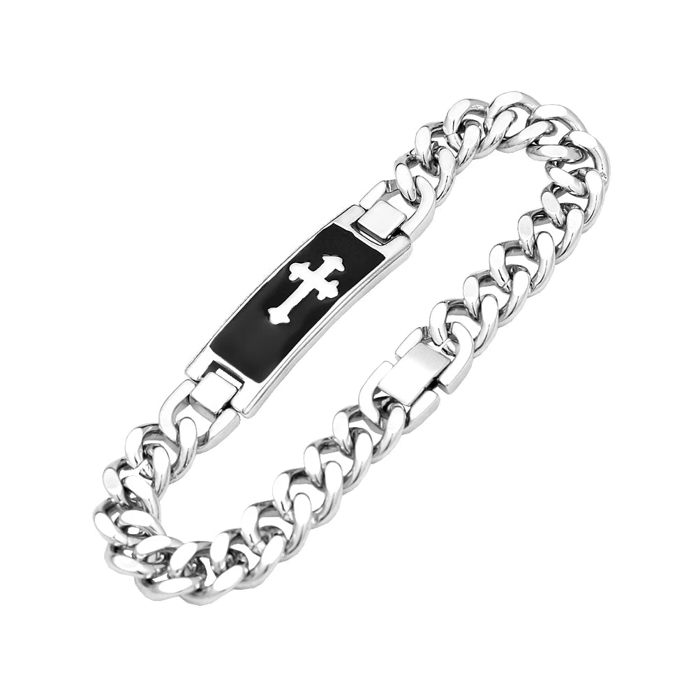 Cross Cuban Chain Bracelet — Stainless Steel