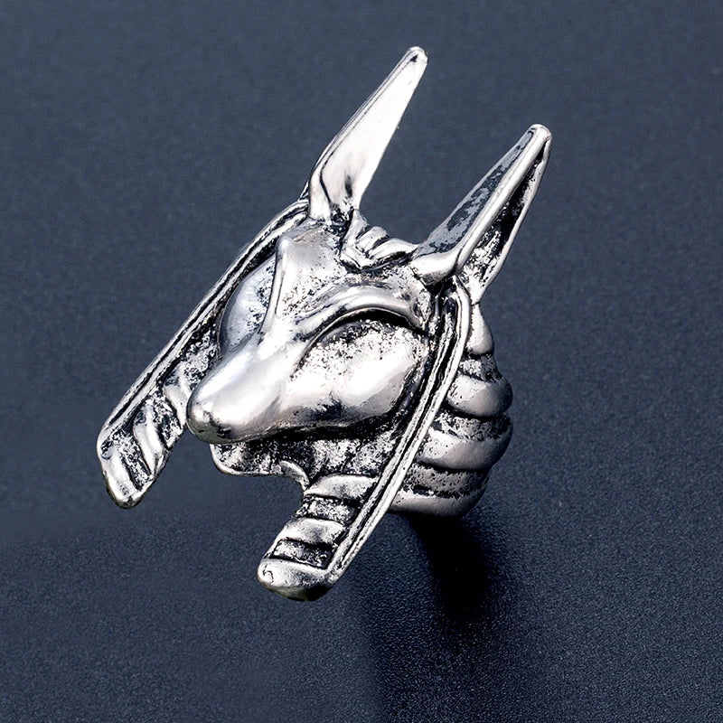classic Anubis Alloy Ring, Men's Gothic Hip Hop Jewelry, Retro Steel Warrior Band (Steel Color) For Male Boy