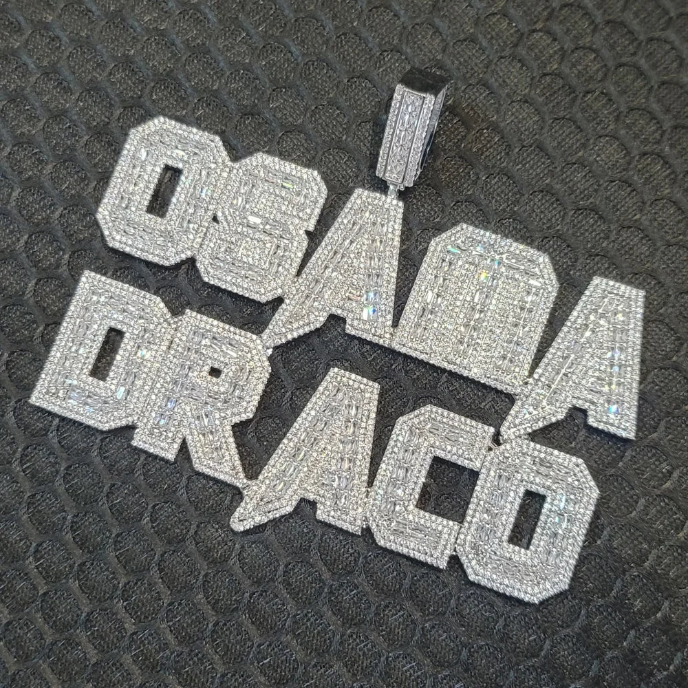 Customized Iced Out Square Name Pendant Personalized Any Letter Number Necklace Cuban Chain Icy Two Rows Hip Hop