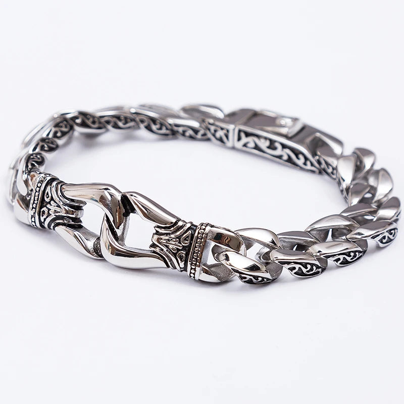 Man Bracelet Homme 12MM Wide Stainless Steel Curb Chain Charm Bracelets On Hand Bands for Men Vintage Mens Jewellery